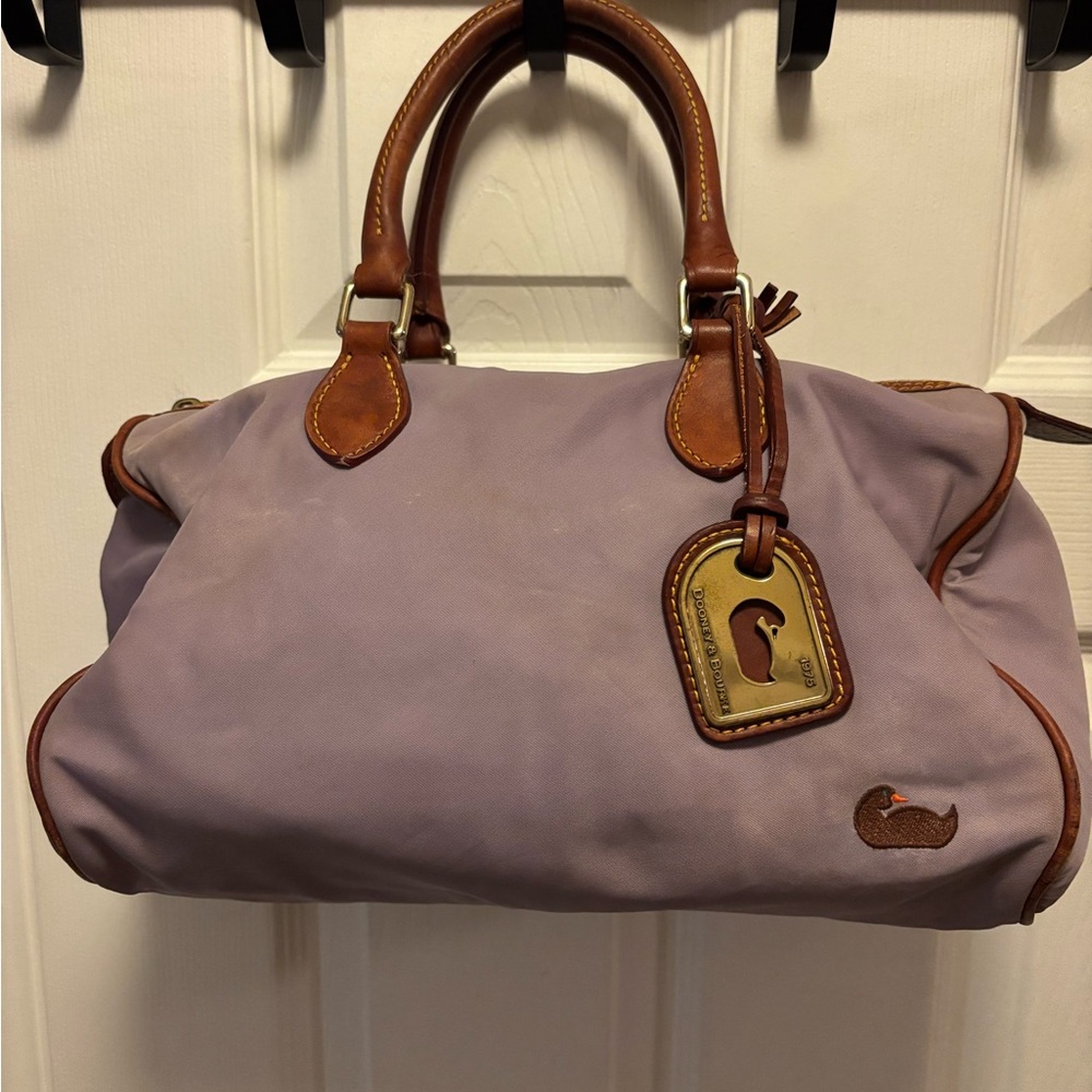 Dooney & Bourke VINTAGE Lavender Nylon Satchel w Brown Leather Trim in GUC